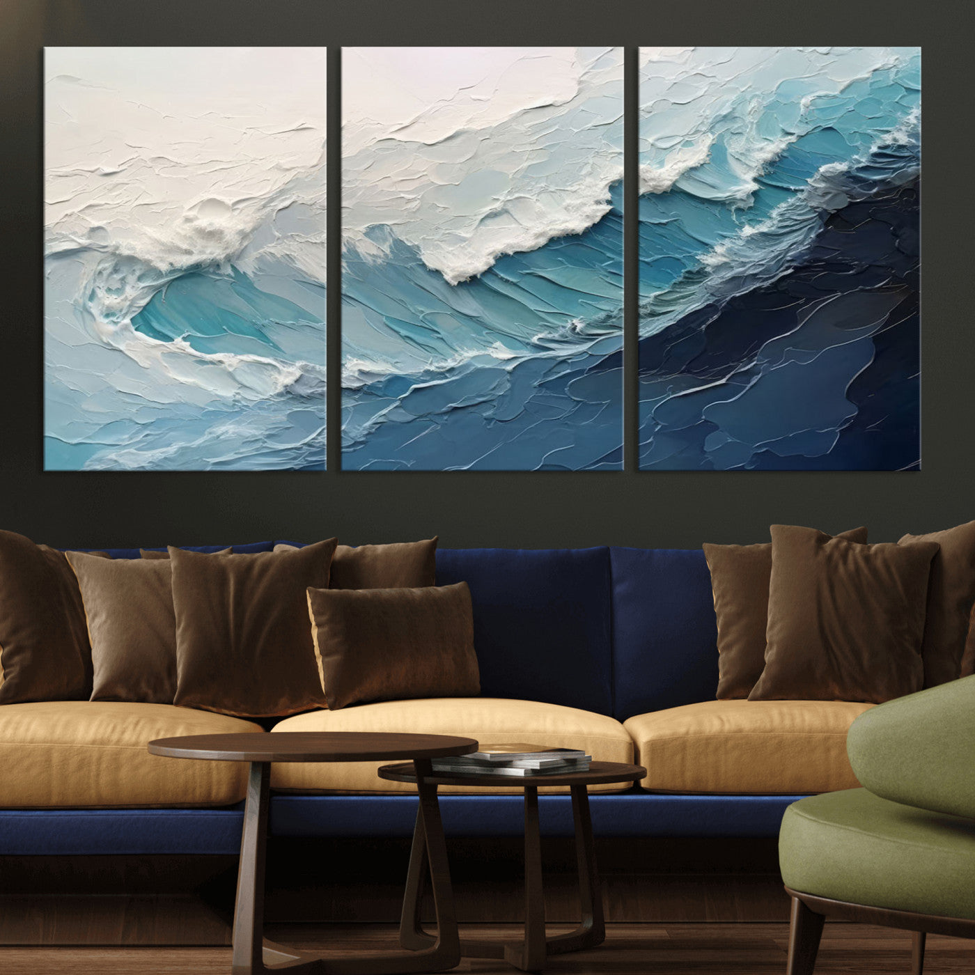 MGV-CV-60X30-3P - Ocean Wave Canvas Wall Art Print - Coastal Wall Decor for Living Room - Large Ocean Wave Wall Art