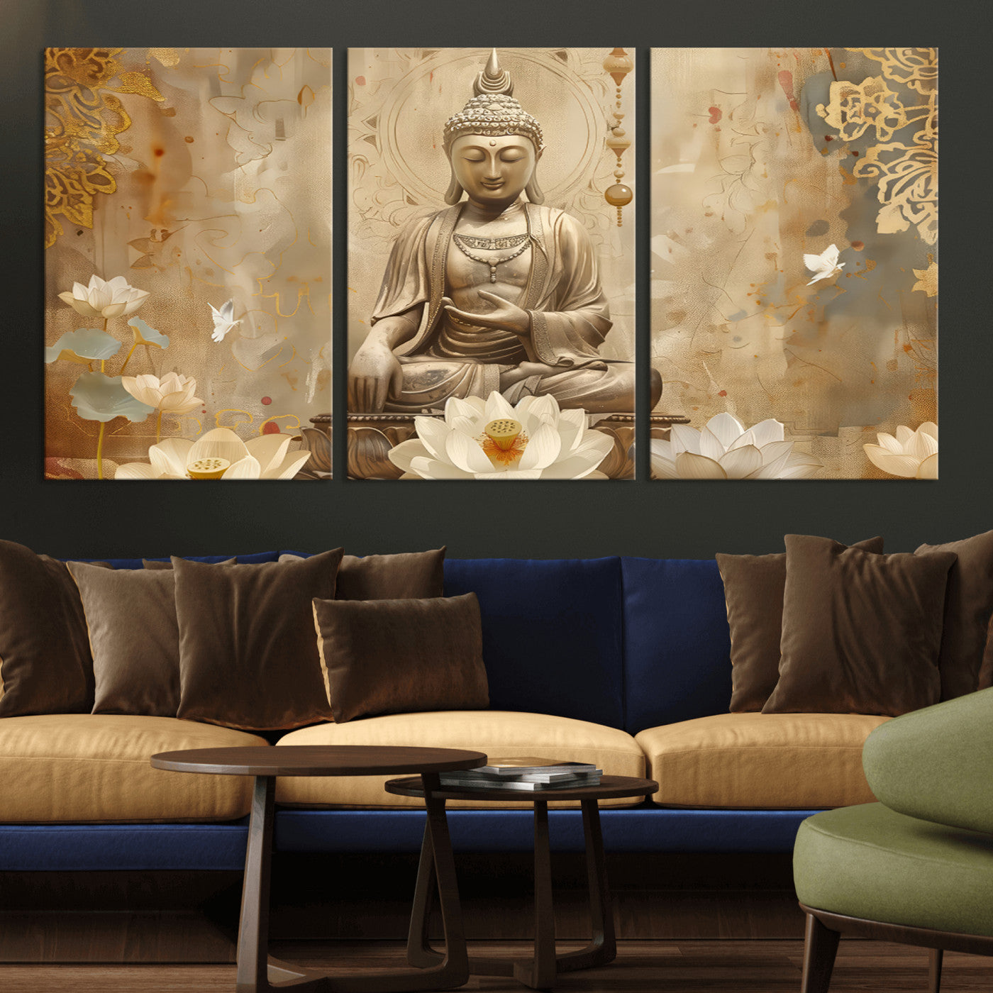 MGV-CV-60X30-3P - Buddha Wall Art Canvas Print, Buddha Meditation Room Decor, Yoga Room Wall Decor