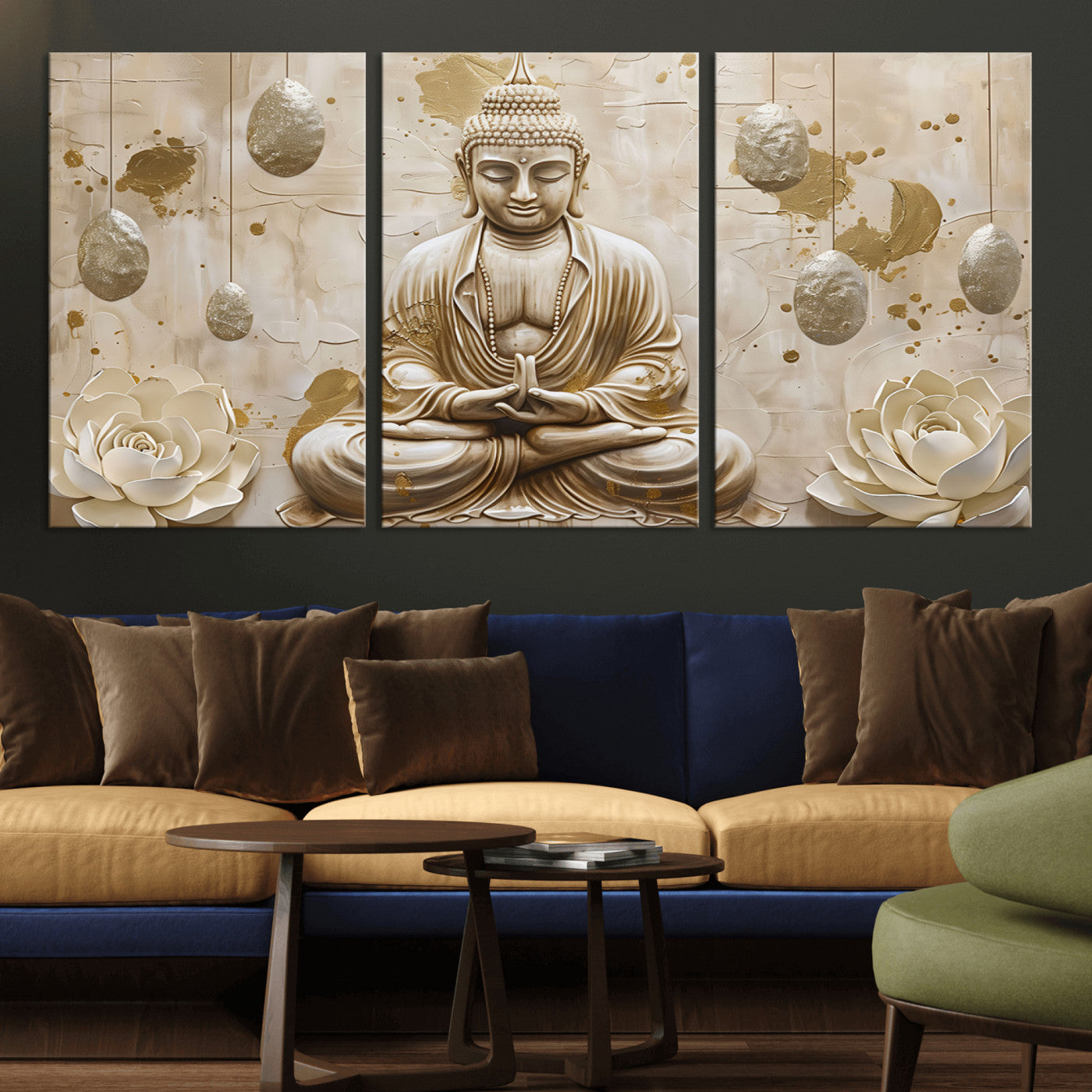 MGV-CV-60X30-3P - Serene Buddha Wall Art | Yoga Room Decor and Meditation Wall Art Print | Framed and Ready to Hang