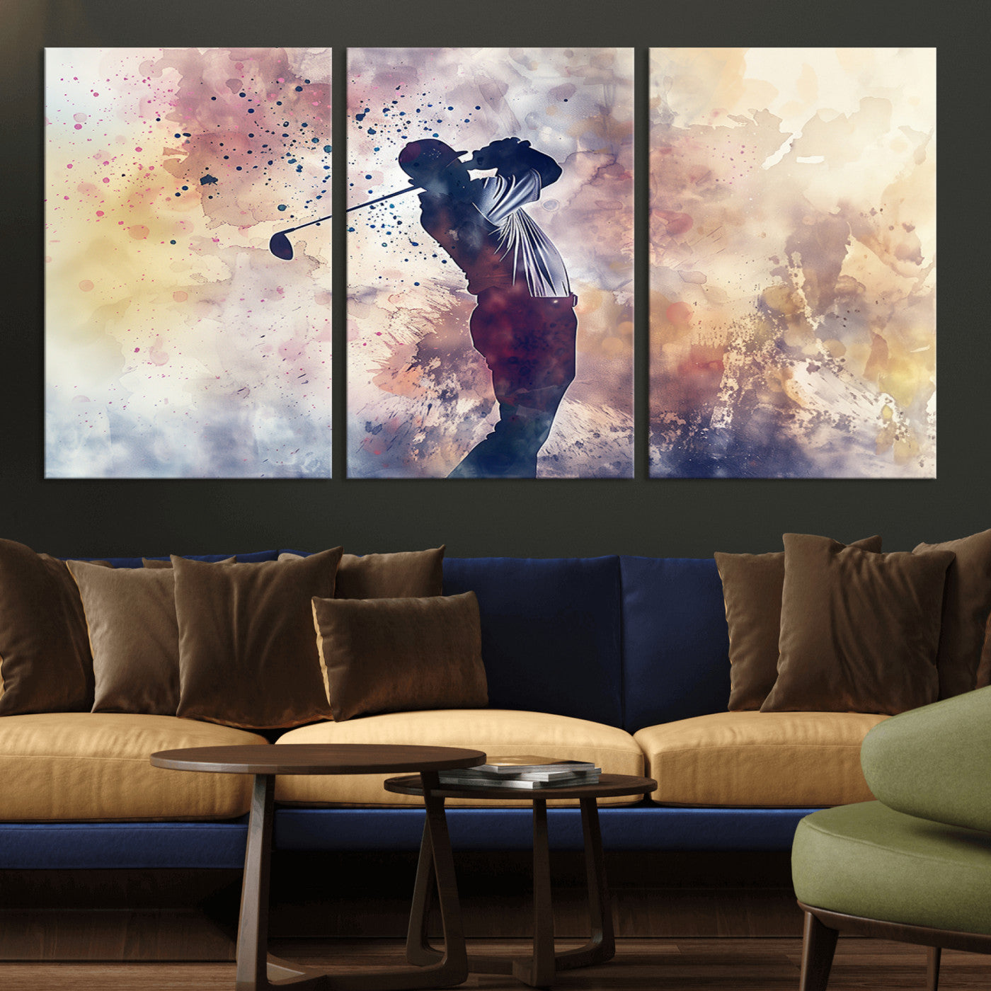 MGV-CV-60X30-3P - Abstract Watercolor Golf Player Wall Art Canvas Print