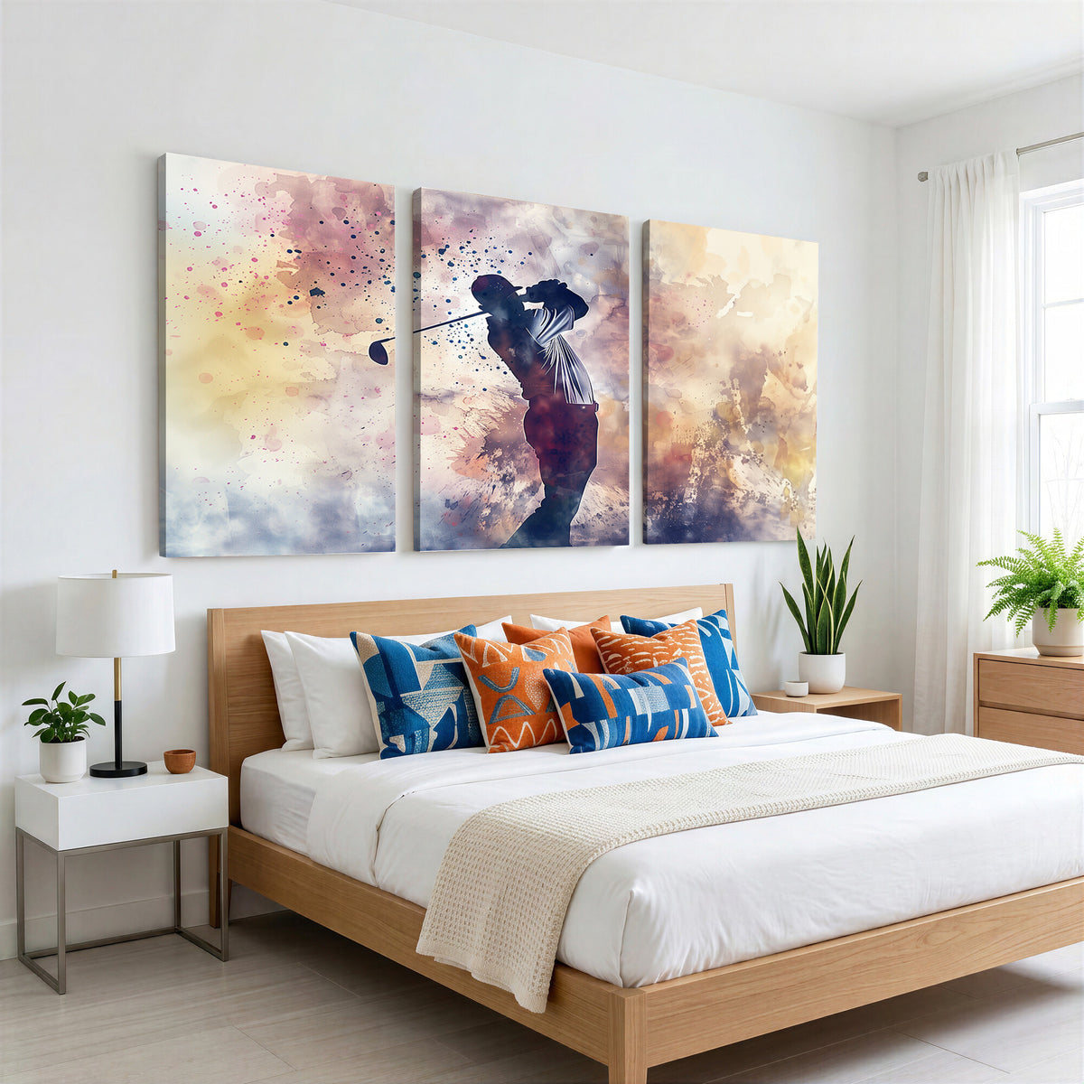 10848-MGV-CV-36X24 - Abstract Watercolor Golf Player Wall Art Canvas Print