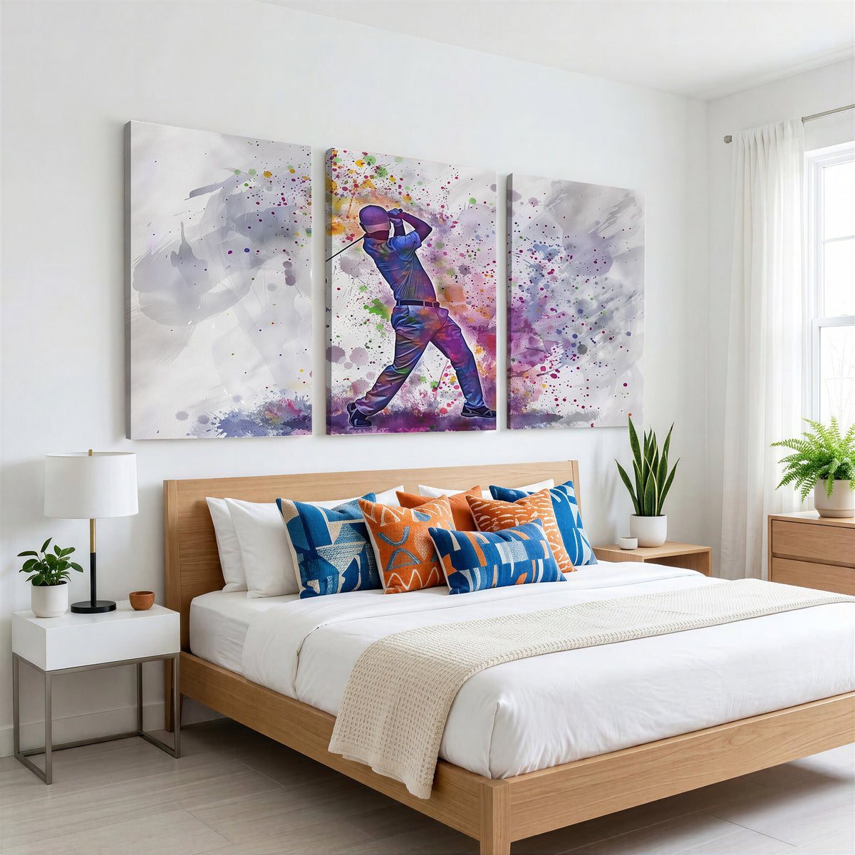 60116-MGV-CV-36X24 - Watercolor Golf Swing Wall Art Canvas Print, Vibrant, Framed and Ready to Hang