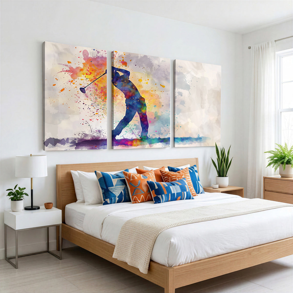 89625-MGV-CV-36X24 - Vibrant Watercolor Golf Swing Wall Art Canvas Print | Extra Large 3 Piece Canvas Wall Art