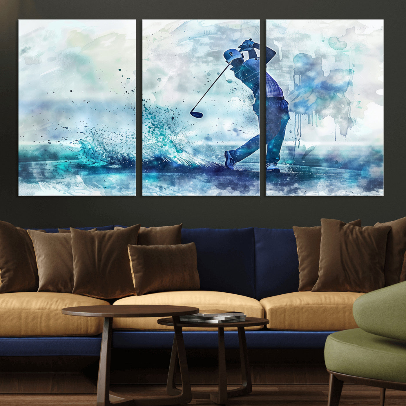 MGV-CV-60X30-3P - Golf Swing Wall Art Canvas Print - Sports-Inspired Watercolor Decor - Ready to Hang