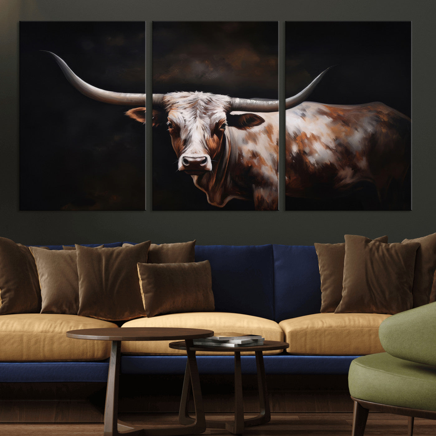 82543-MGV-CV-36X24-Texas Longhorn Wall Art Canvas Print | Western Ranch Decor | Bold Rustic Cattle Artwork | Ready to