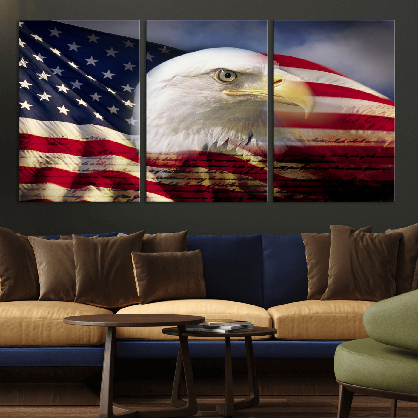 MGV-CV-60X30-3P - American Flag Eagle Symbol Wall Art, American Flag Eagle Wall Art Canvas Print