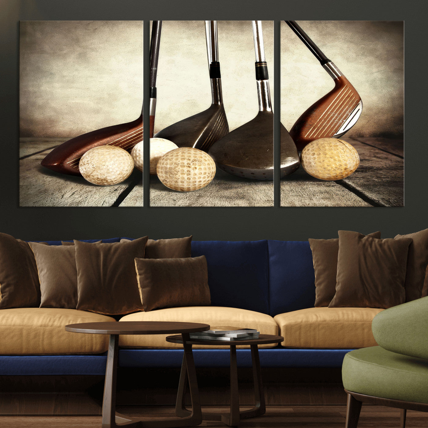 MGV-CV-60X30-3P - Vintage Golf Ball Art | Golf Decor for Man Cave or Office | Ready to Hang and Framed