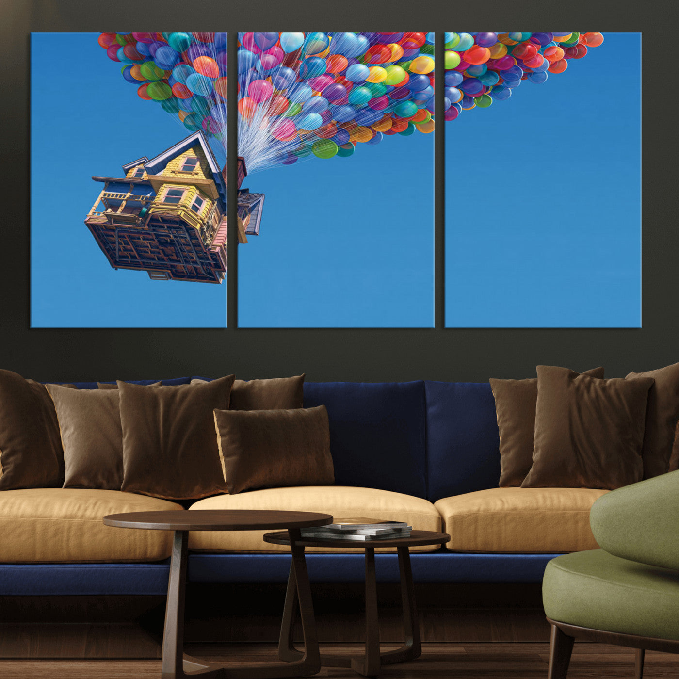 MGV-CV-60X30-3P - Carl Fredricksen, Up Movie Wall Art, Balloons Wall Art, Air Balloons for Kids Room Print