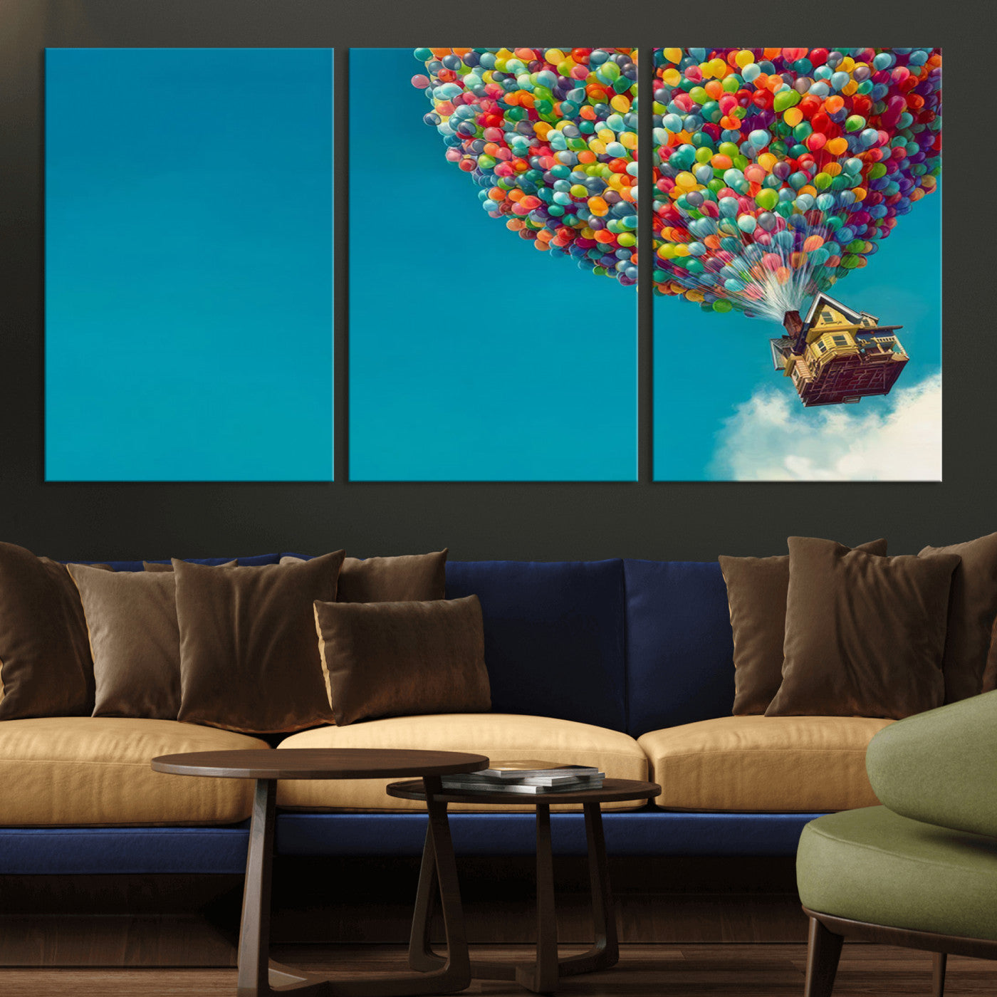 MGV-CV-60X30-3P - Carl Fredricksen, Up Movie Wall Art, Colorful Balloon House Art | Whimsical Wall Decor for Living