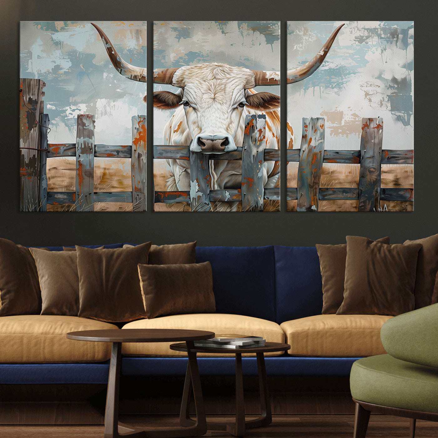 MGV-CV-60X30-3P - Vintage Cow Wall Art Canvas Print for Farmhouse Wall Decor Theme, Cattle Wall Art Print