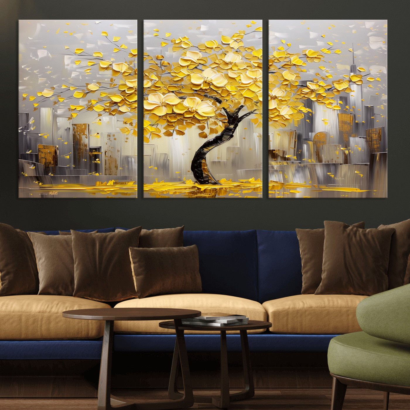 -Golden Tree Canvas Print | Abstract Wall Art for Modern Homes | Ready to Hang Framed Artwork