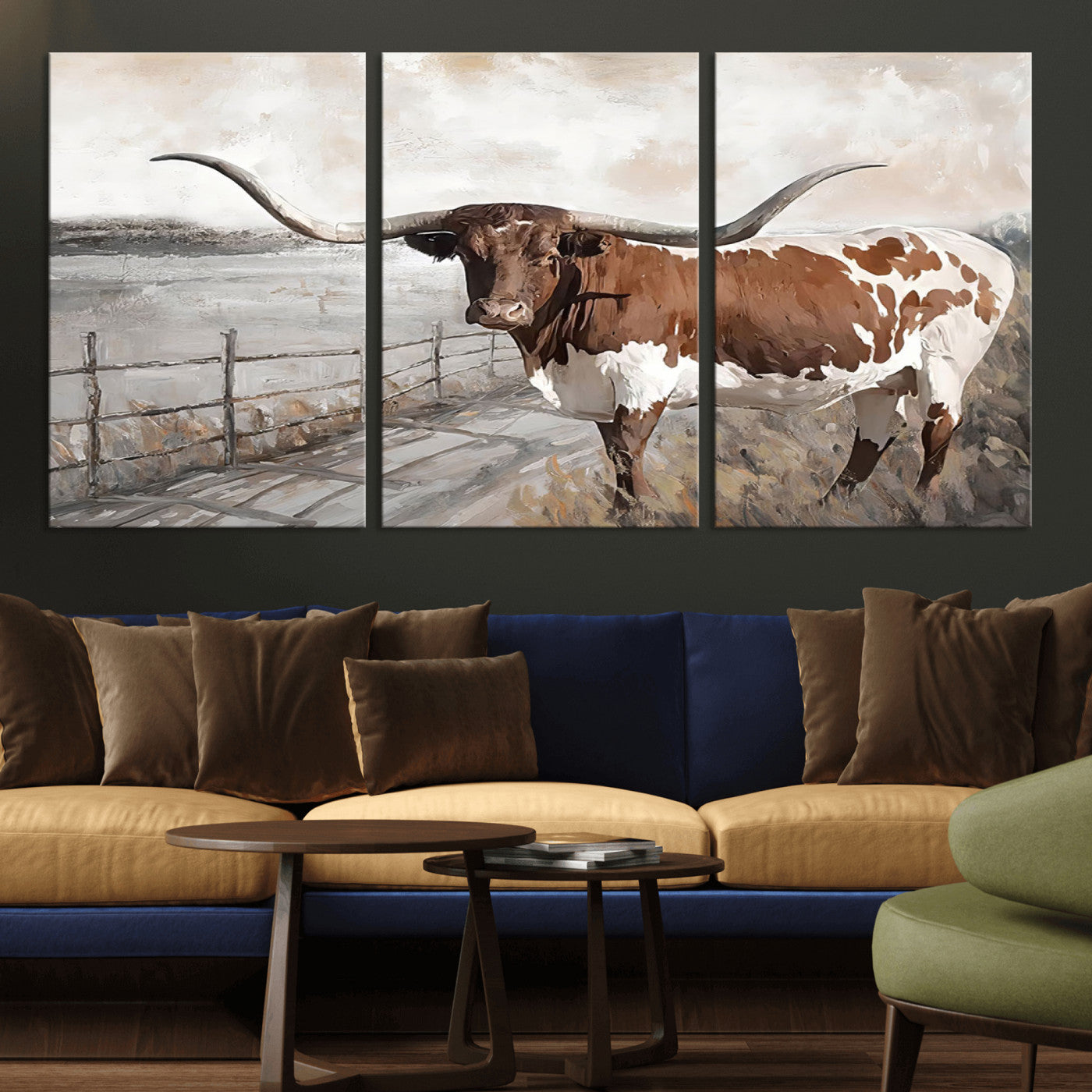 57340-MGV-CV-36X24-Vintage Texas Cow Wall Art Canvas Print, Rustic Longhorn Wall Art | Canvas Print for Farmhouse Decor