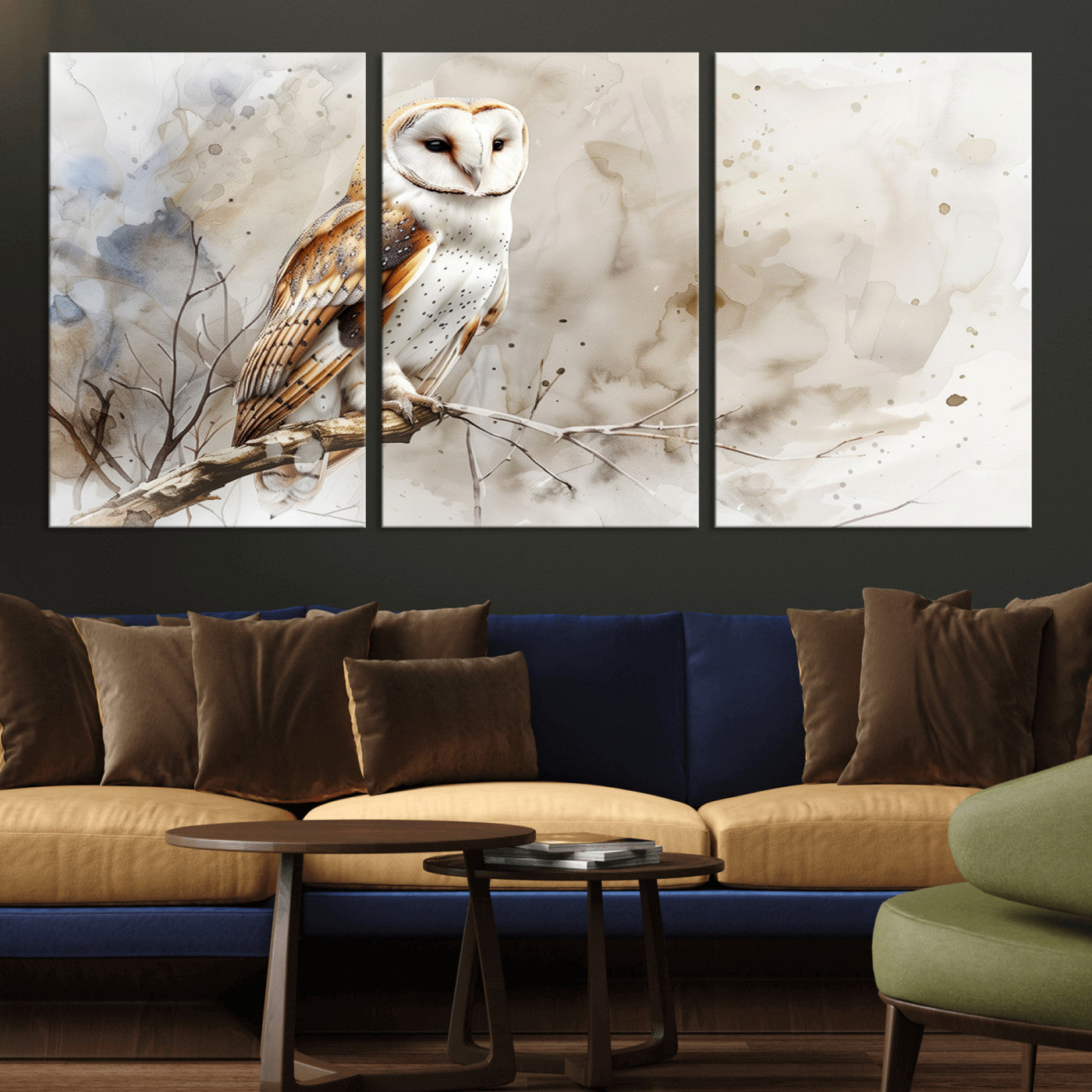 MGV-CV-60X30-3P - Barn Owl Wall Art | Watercolor Canvas Print | Perfect for Farmhouse Wall Decor | Ready to Hang