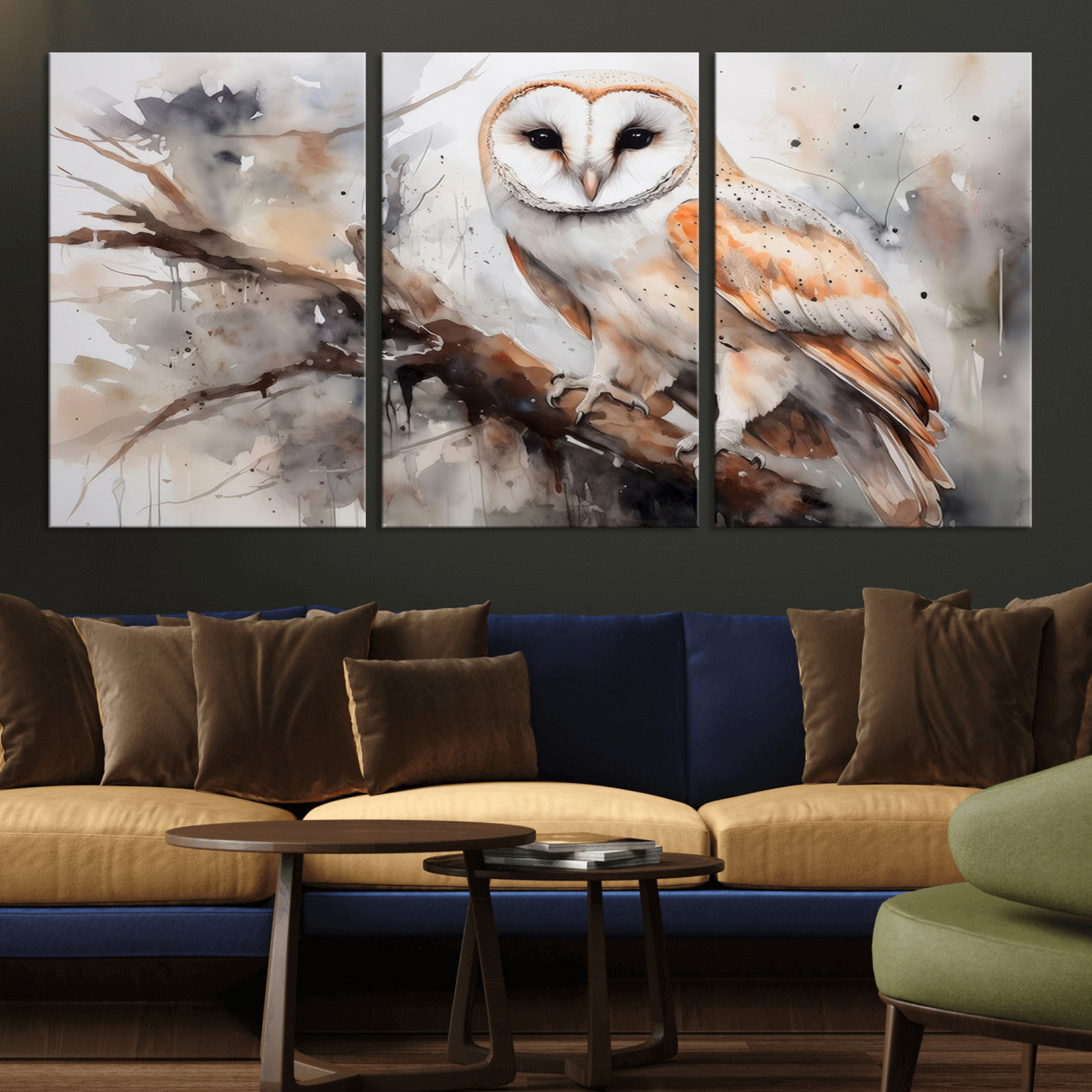 MGV-CV-60X30-3P - Barn Owl Wall Art | Watercolor Barn Owl Canvas Print | Perfect for Farmhouse Wall Decor | Ready to