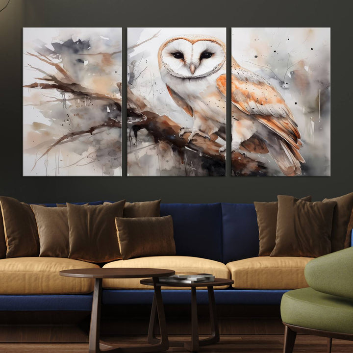 The Barn Owl Wall Art watercolor canvas adds a rustic twist to farmhouse decor.