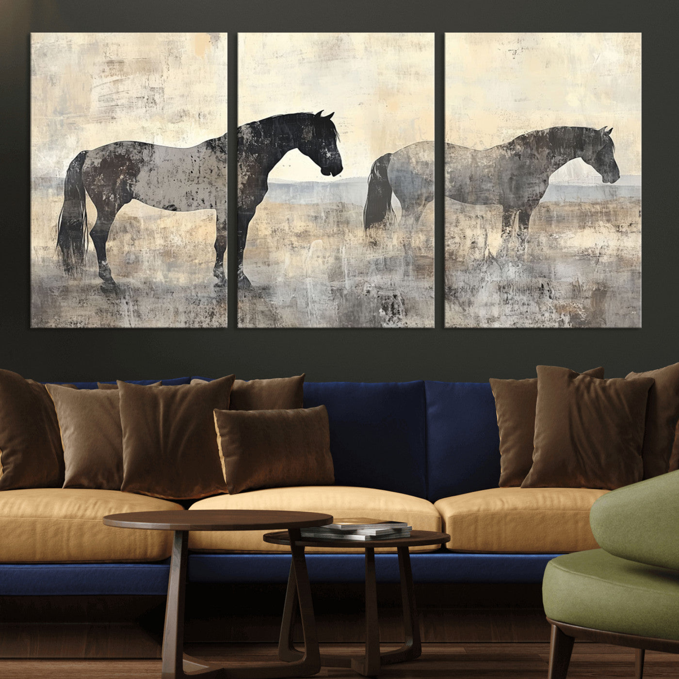 MGV-CV-60X30-3P - Vintage Horses Wall Art Canvas Print