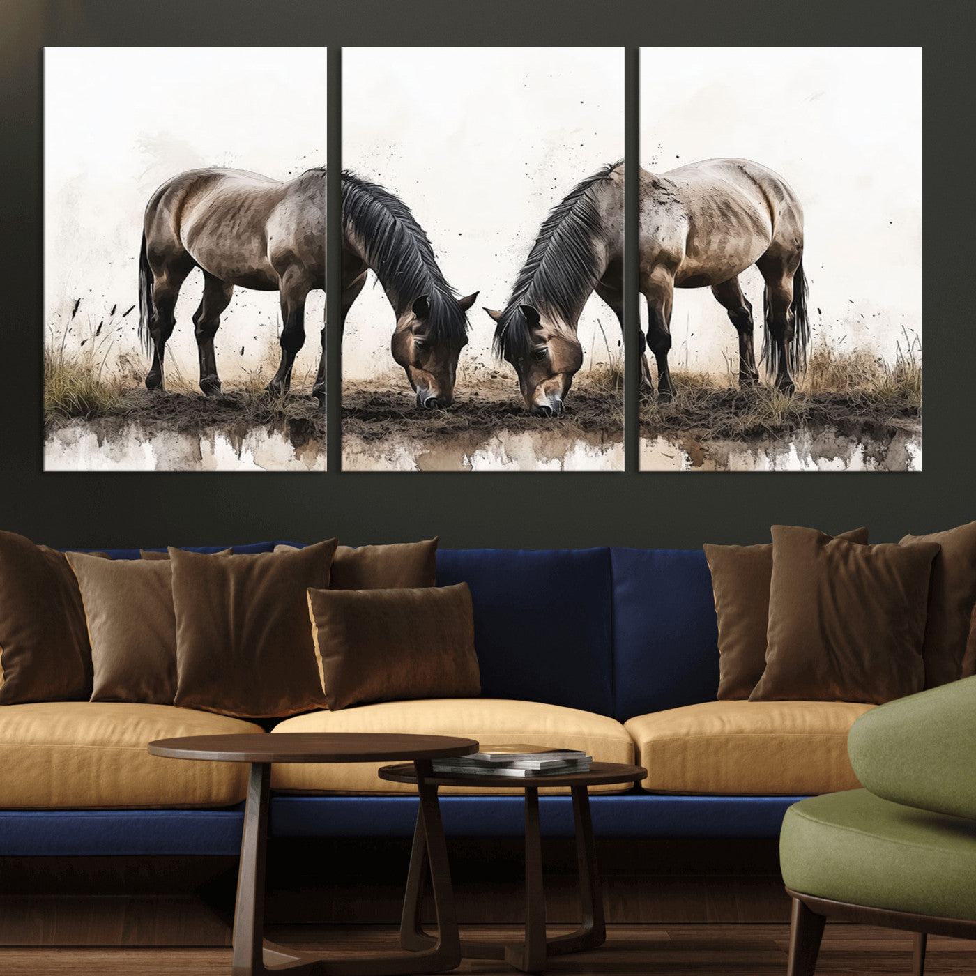 71729-MGV-CV-36X24-Chines Ink Style Horses Wall Art Canvas Print