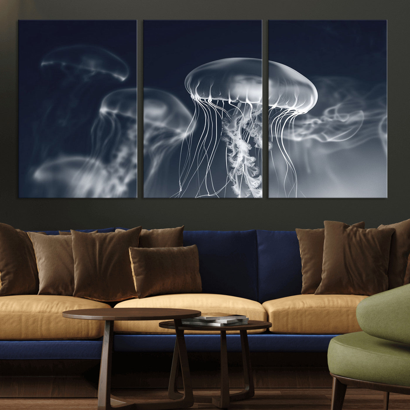 MGV-CV-60X30-3P - Jellyfish Wall Art Canvas Print, Modern Abstract Jellyfish Wall Decor