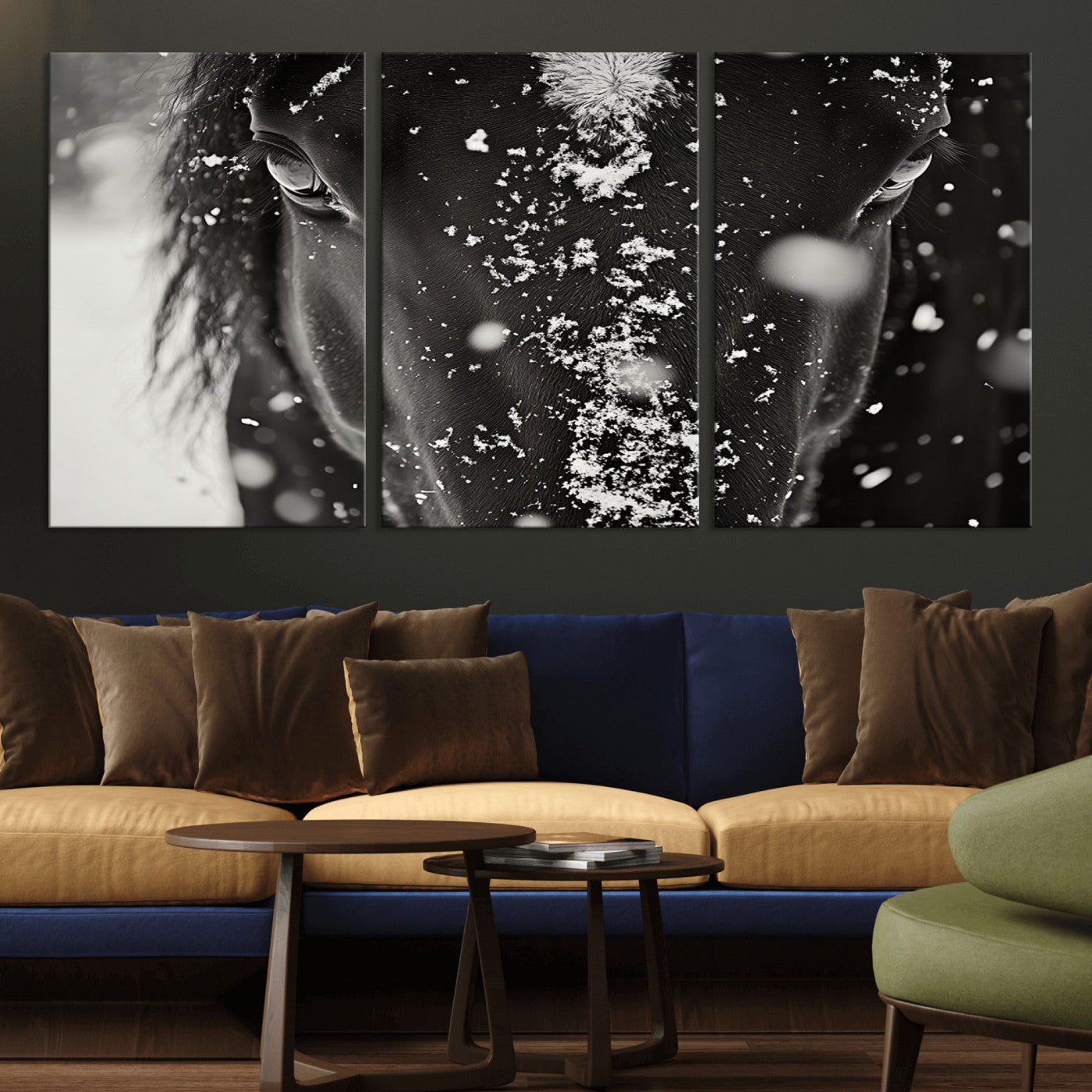 MGV-CV-60X30-3P - Winter Horse Snow Wall Art Canvas Print