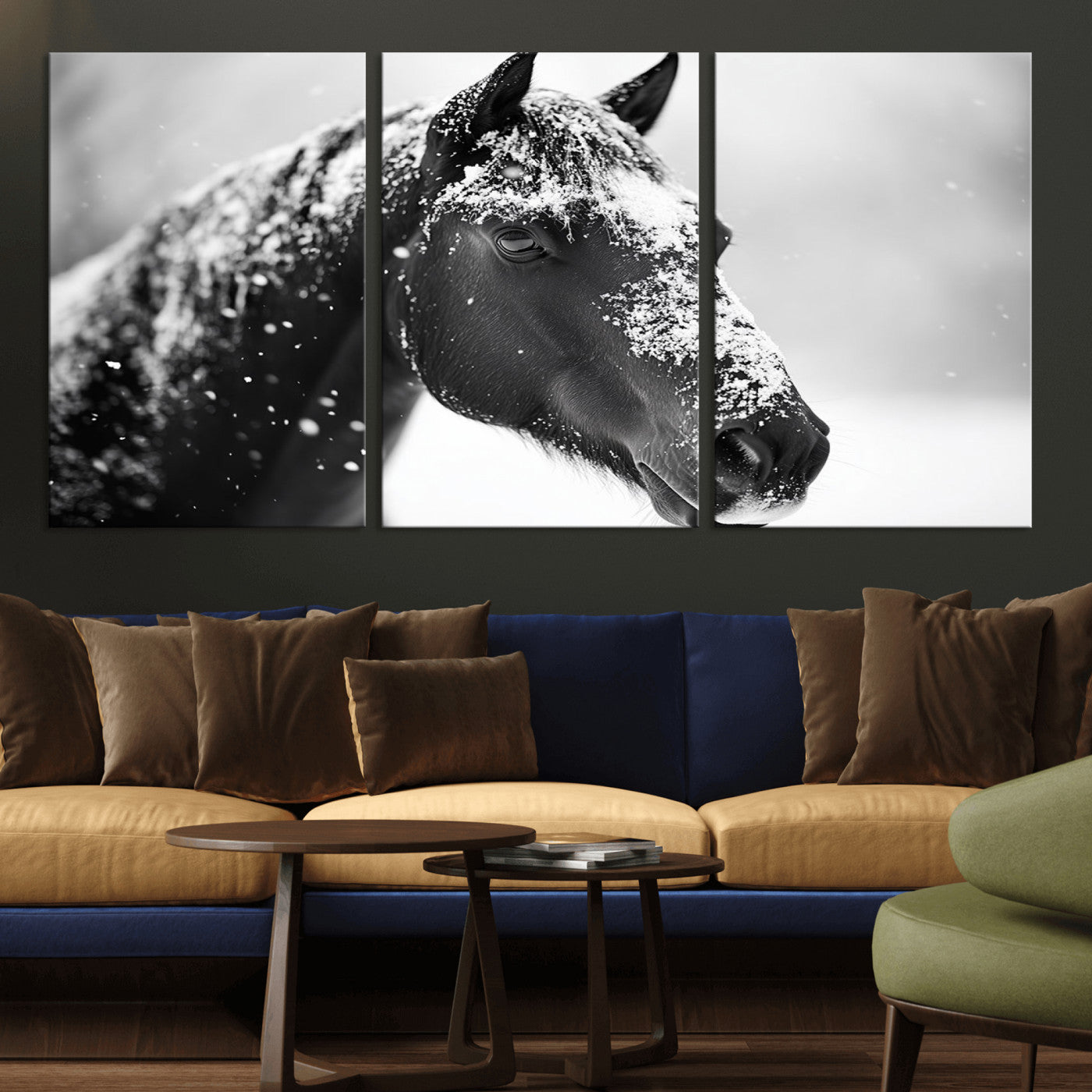 MGV-CV-60X30-3P - Horse Canvas Print - Winter Horse Snow Wall Art Canvas Print