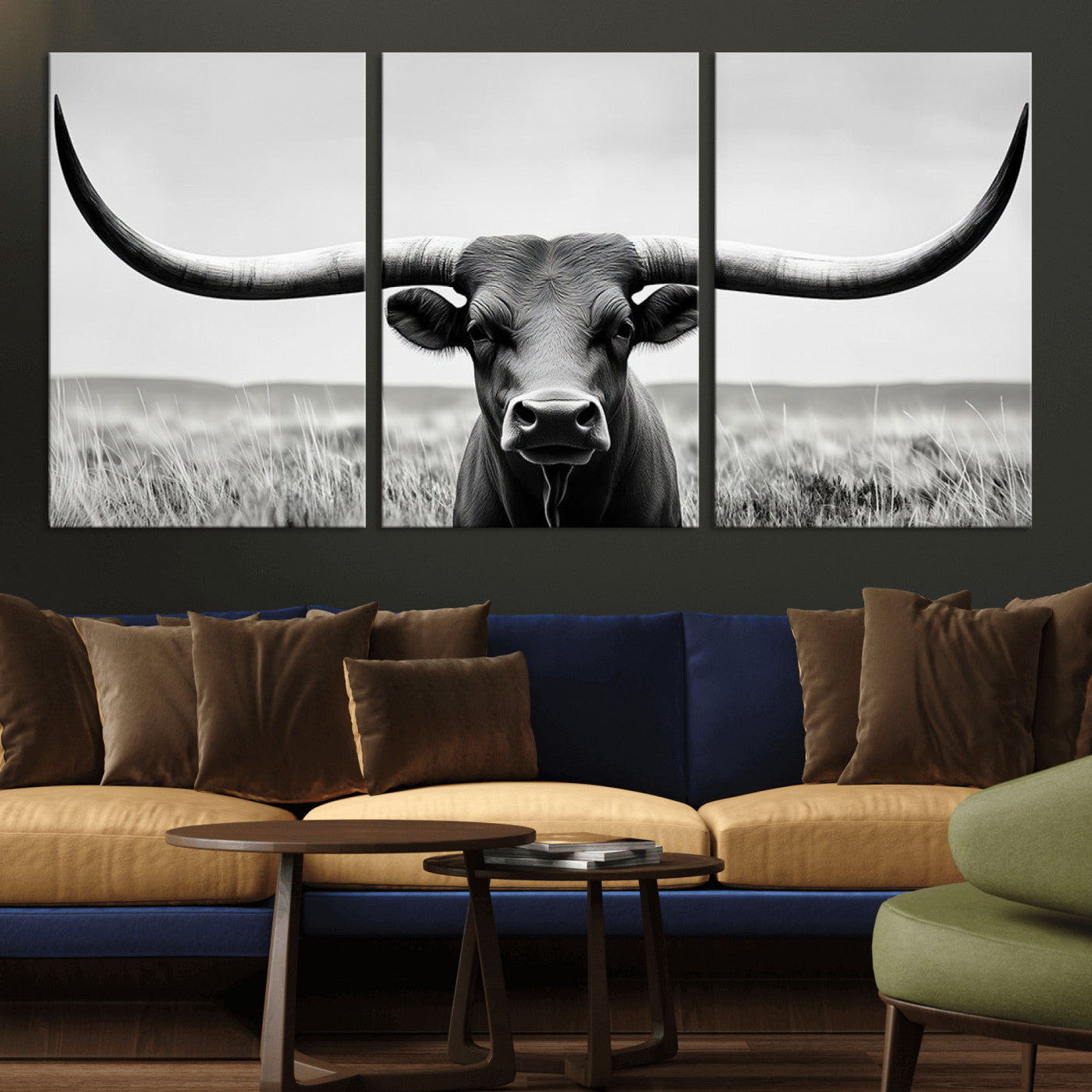 -Longhorn Bull Canvas Print | Rustic Farmhouse Wall Art | Western Decor | Ready to Hang and Framed