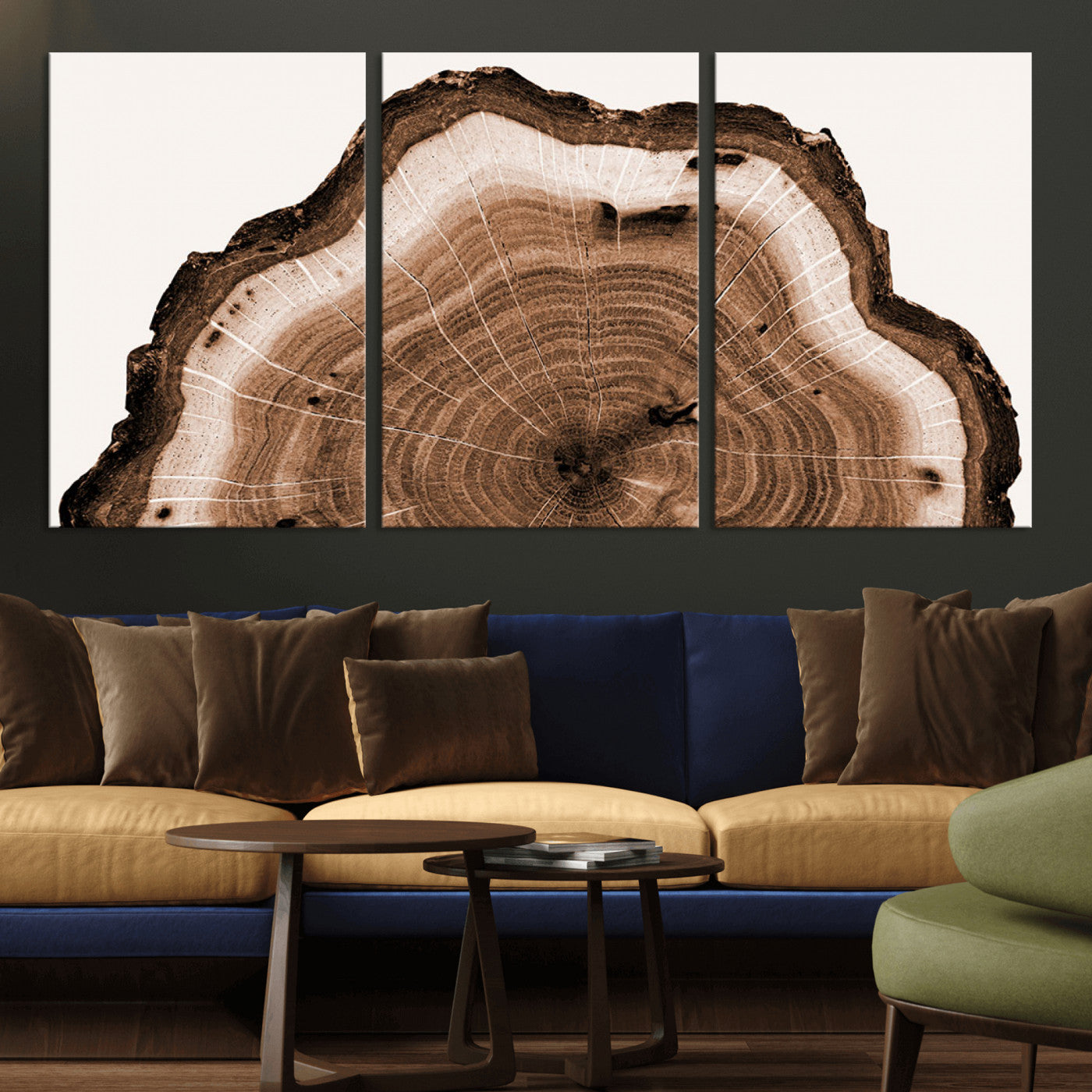 45195-MGV-CV-36X24-Rustic Wood Rings Wall Art | Nature-Inspired Tree Ring Canvas Print | Ready to Hang and Framed for