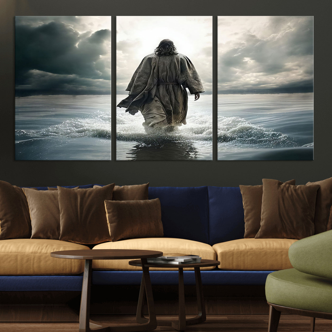 MGV-CV-60X30-3P - Jesus Walking on Water Wall Art | Canvas Print | Ready to Hang | Christian Home Decor | Spiritual