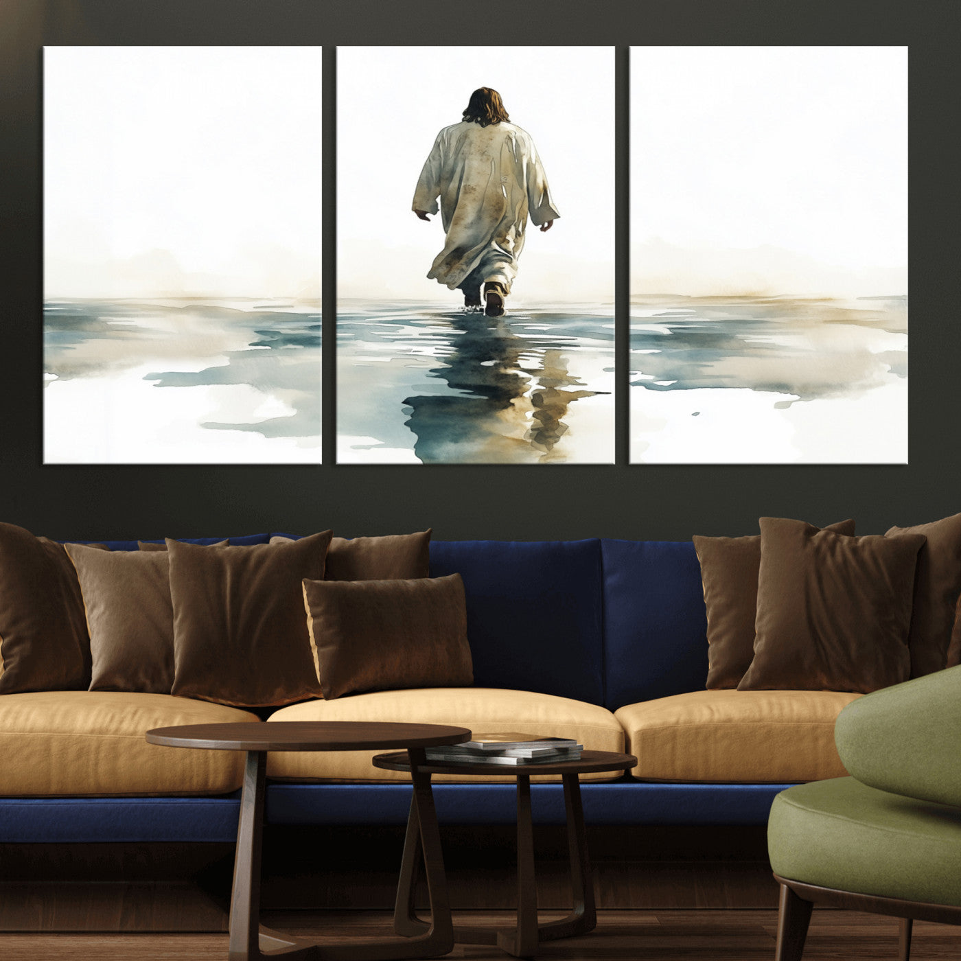 MGV-CV-60X30-3P - Abstract Jesus Wall Art Canvas Print, Christian Wall Art, Jesus Christ Walking