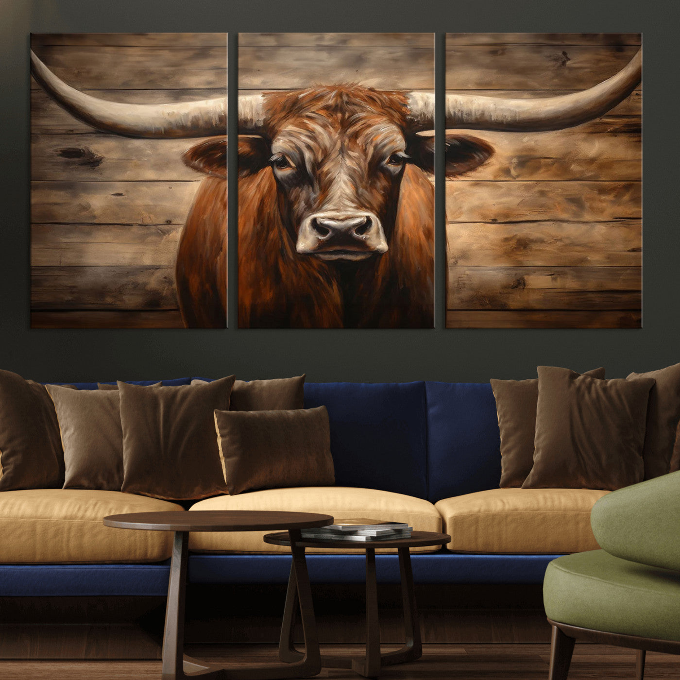 77556-MGV-CV-36X24-Longhorn Bull Wall Art | Canvas Print | Ready to Hang | Rustic Farmhouse Wall Decor | Western Barn