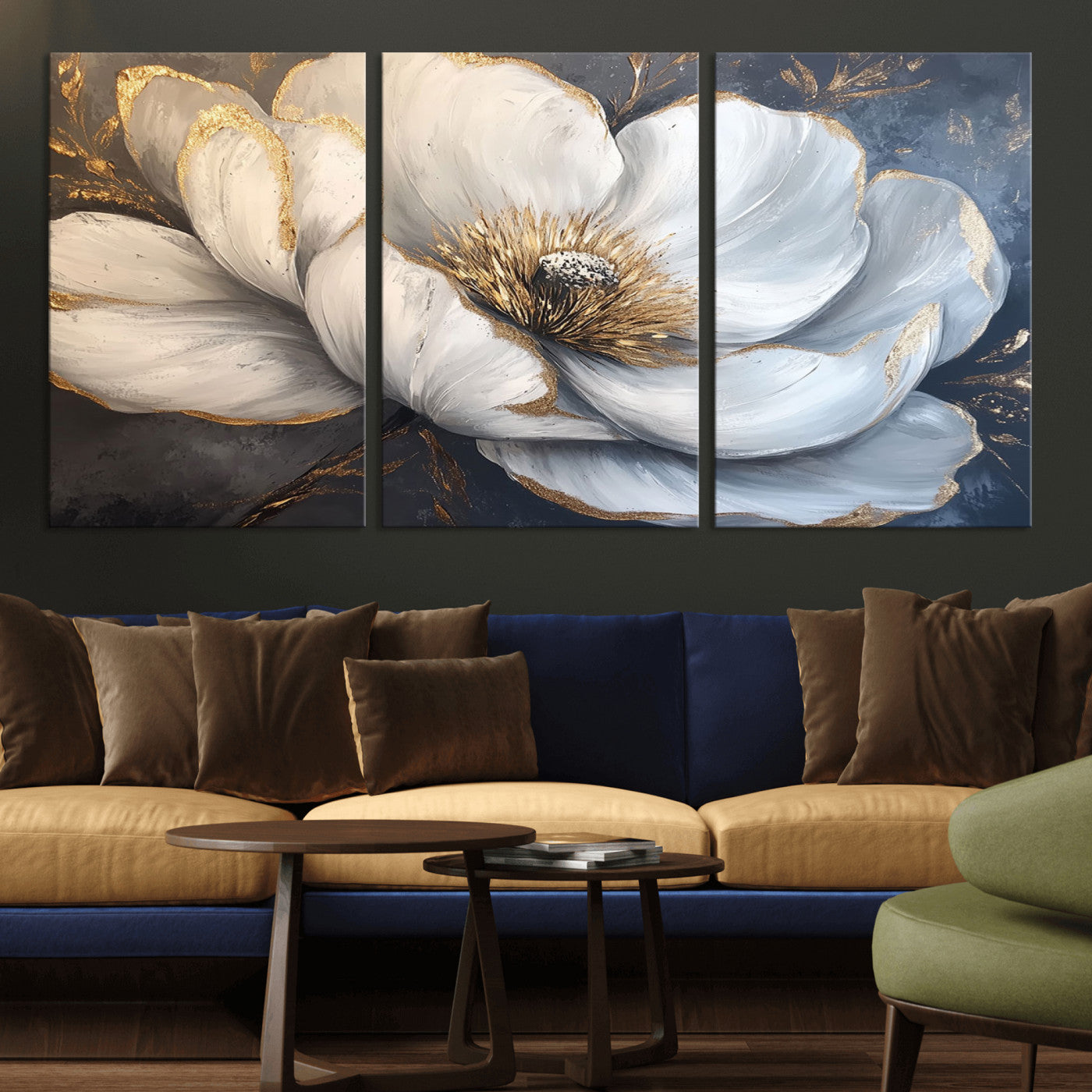 MGV-CV-60X30-3P - White Magnolia Flower Wall Art Canvas Print | Abstract Floral Wall Decor | Elegant Bloom Artwork |