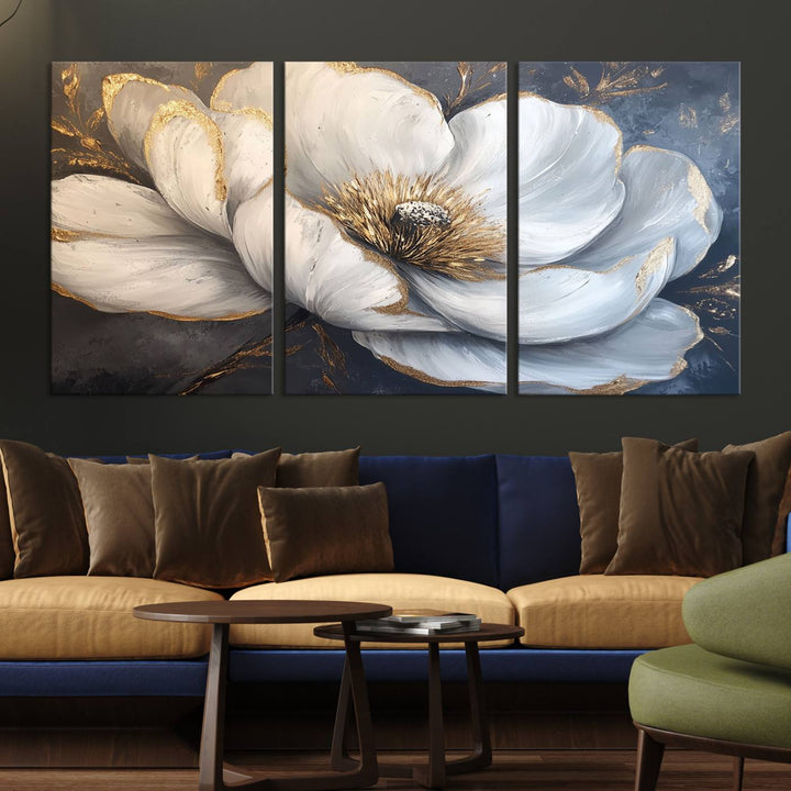 White Magnolia Flower Wall Art | Canvas Print | Abstract Floral Wall Decor | Elegant Bloom Artwork | Framed for Living Room or Bedroom