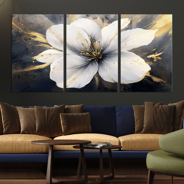 White Flower Wall Art | Canvas Print | Ready to Hang | Abstract Floral Wall Decor | Elegant Bloom Artwork | Framed for Living Room or Bedroom