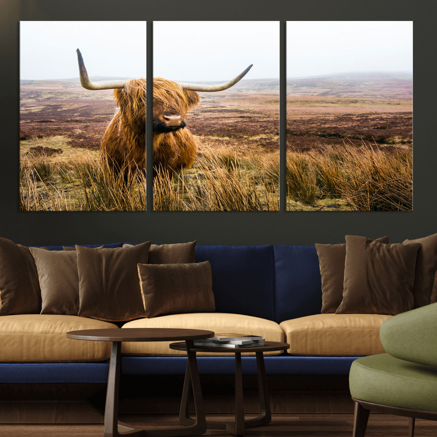 97274-MGV-CV-36X24-Scottish Highland Cow Canvas Wall Art – Rustic Farmhouse Charm with Highland Cattle – Ready to Hang