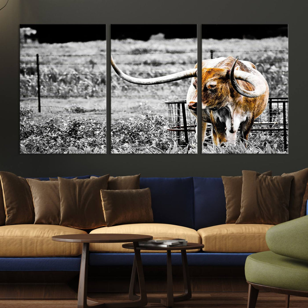 Majestic Texas Longhorn Cow Wall Art | Rustic Farmhouse Décor | Ready to Hang Canvas Print