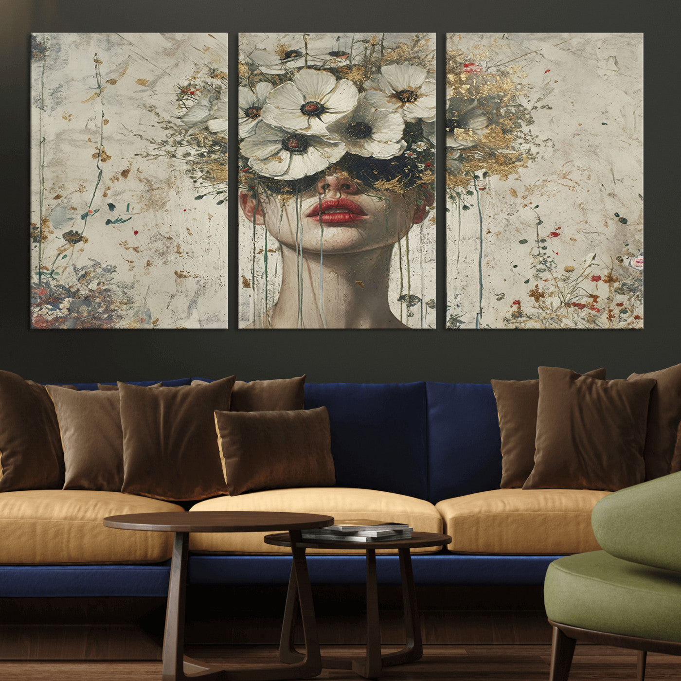 MGV-CV-60X30-3P - Abstract Floral Women Patel Wall Art Canvas Print