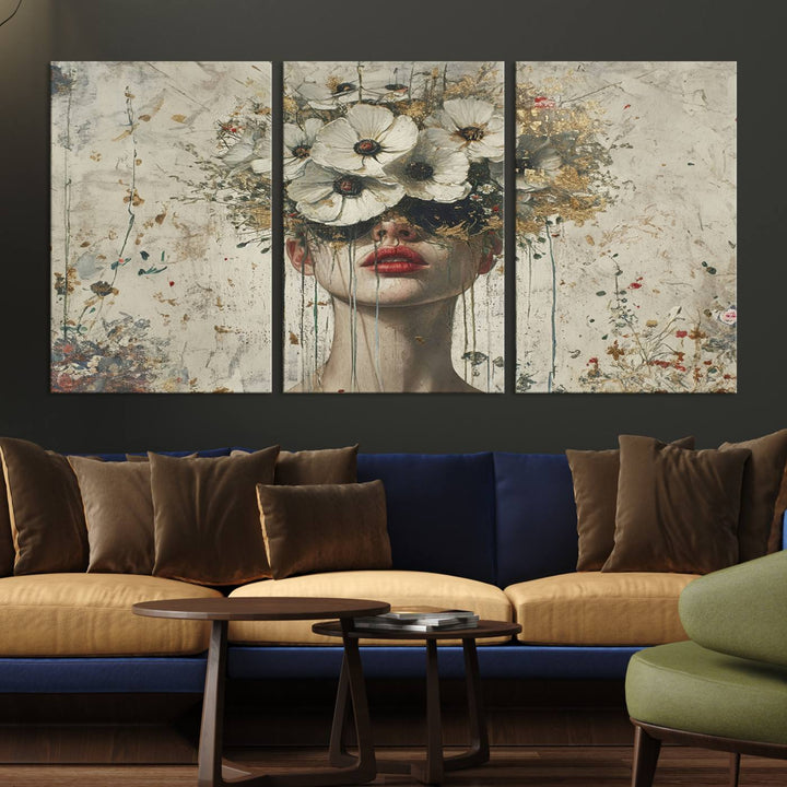 Abstract Floral Women Patel Wall Art Canvas Print