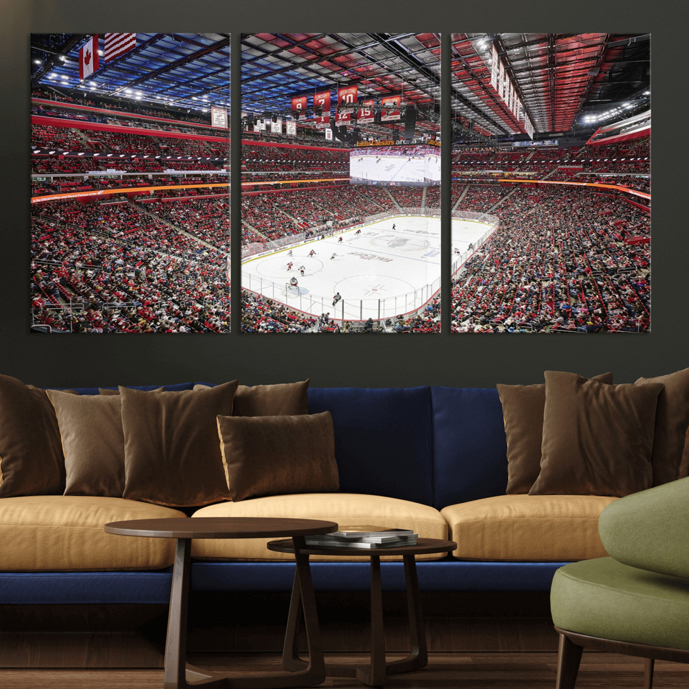 MGV-CV-60X30-3P - Barton Malow Little Caesars Arena Detroit Wall Art Canvas Print - Detroit Hockey and Basketball