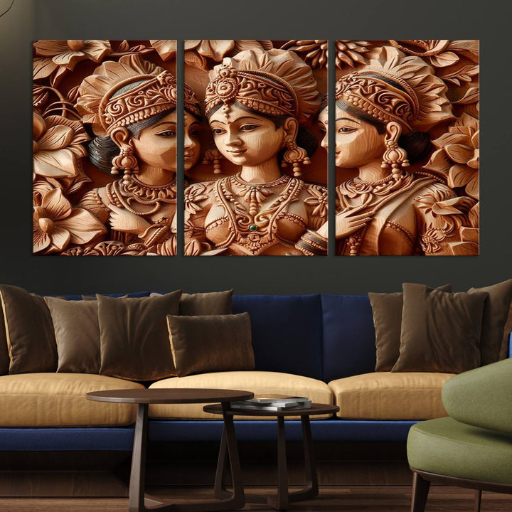 Indian Woman Statue Wall Art Canvas Print