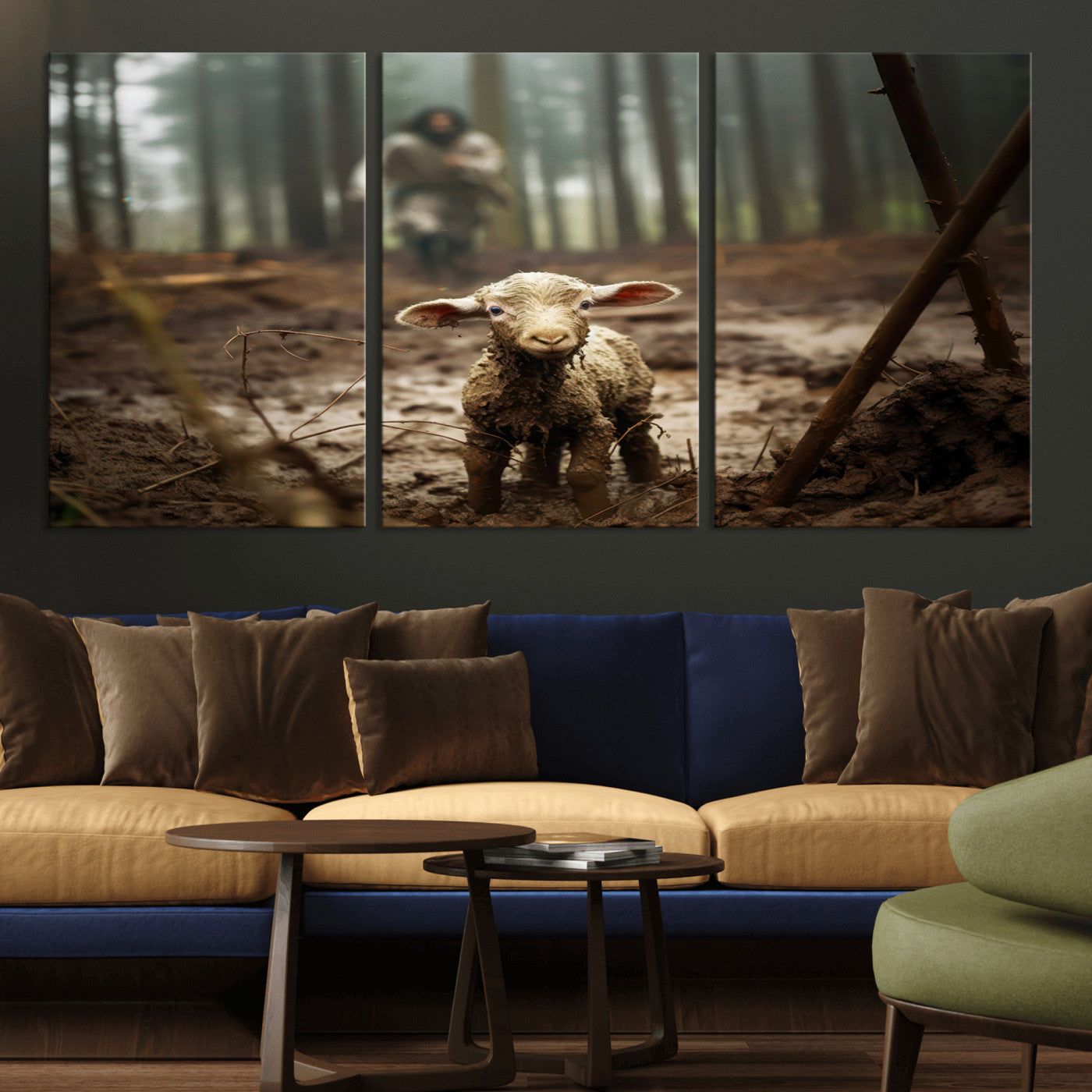 MGV-CV-60X30-3P - Jesus Running After a Lost Lamb Canvas Wall Art Print