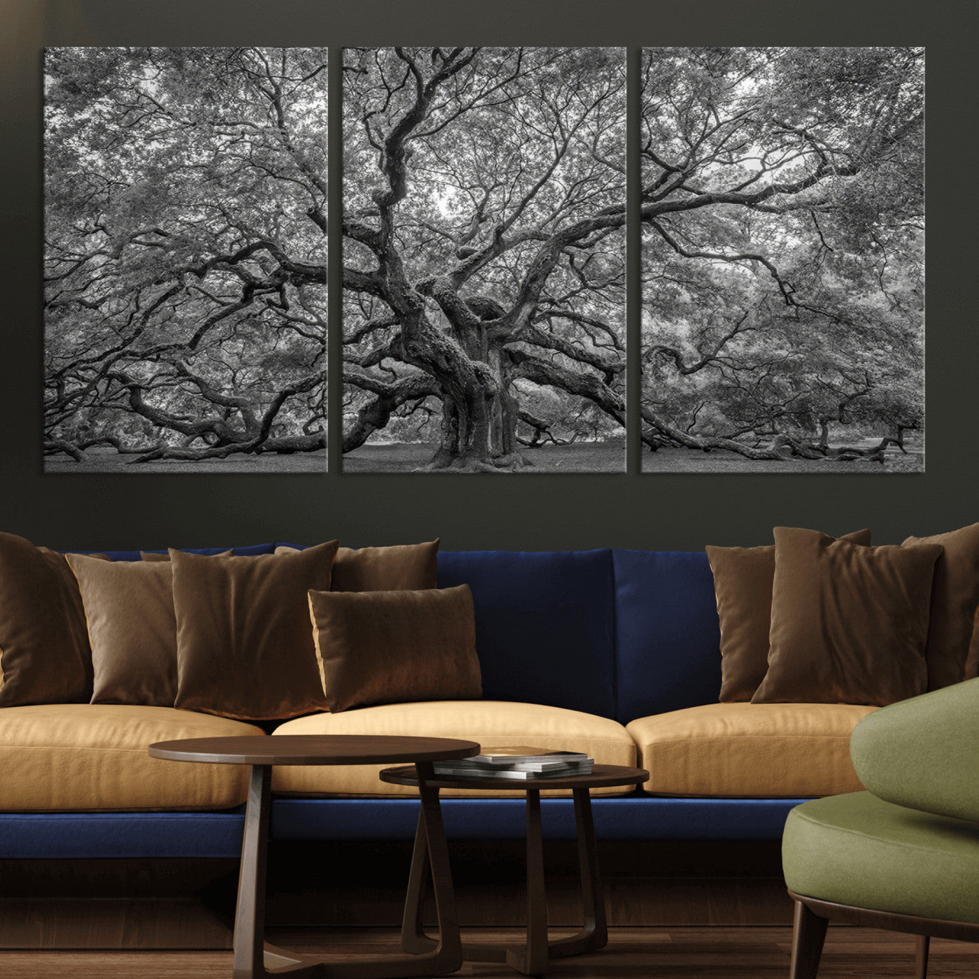 97240-MGV-CV-36X24-Majestic Angel Oak Tree Black and White Canvas Print – Multi Panel Wall Art, Giclée Print, Ready to