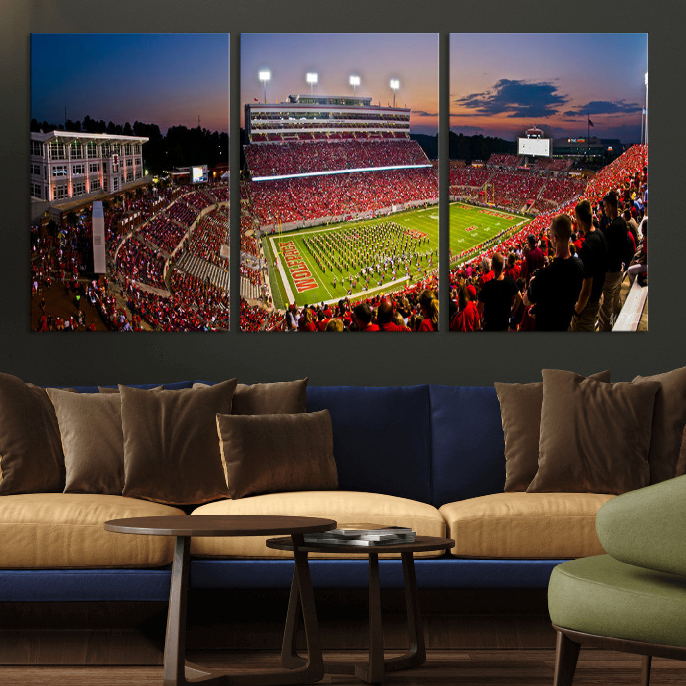 MGV-CV-60X30-3P - NC State Wolfpack Football Team Print - Raleigh Carter-Finley Stadium Wall Art Canvas Print