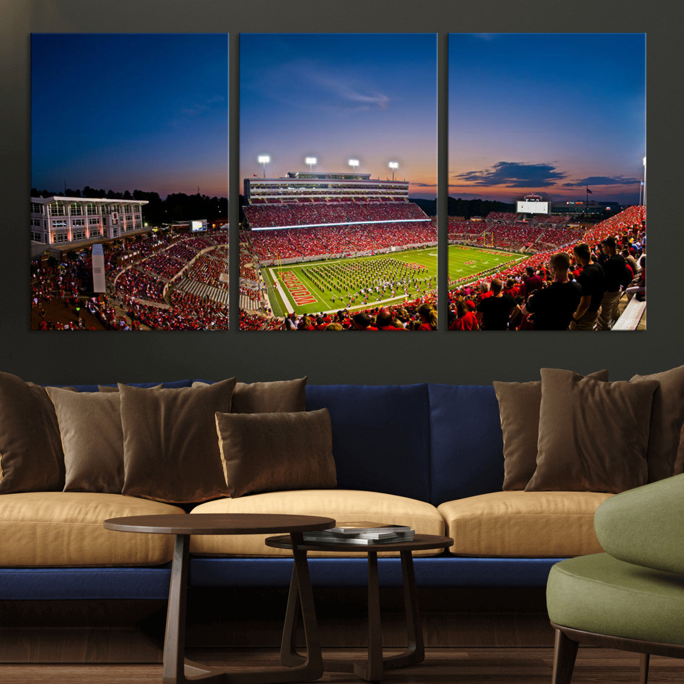 MGV-CV-60X30-3P - NC State Wolfpack Football Team Print - Raleigh Carter-Finley Stadium Wall Art Canvas Print