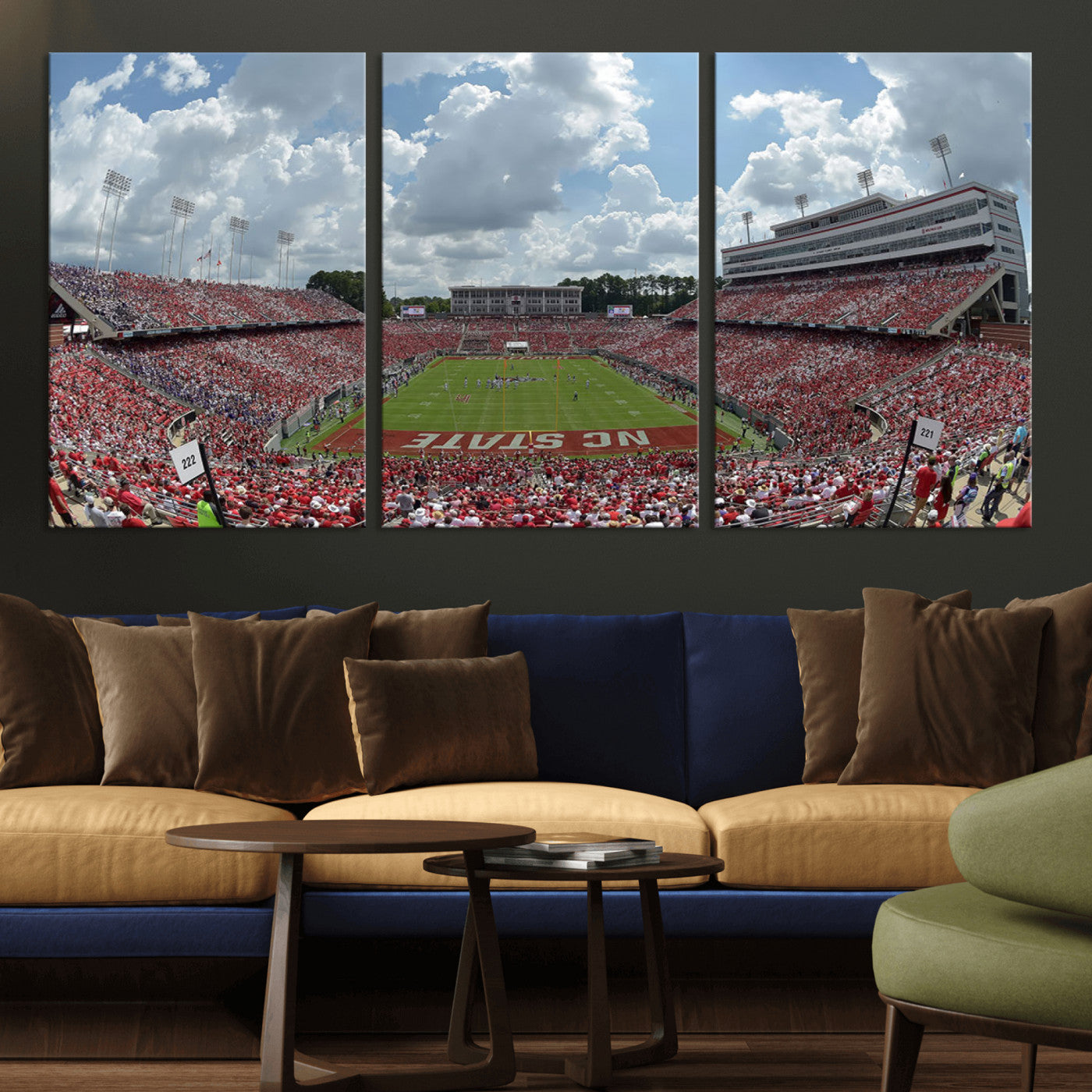 MGV-CV-60X30-3P - NC State Wolfpack Football Team Print Canvas- Raleigh Carter-Finley Stadium Wall Art Canvas Print