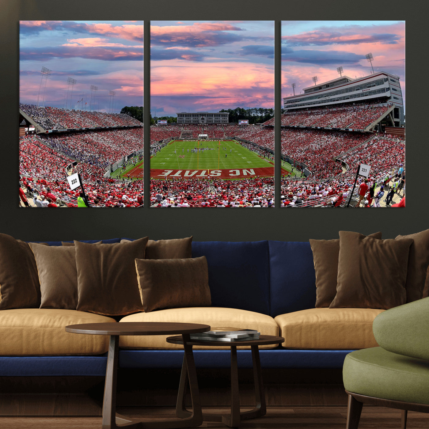 MGV-CV-60X30-3P - Carter-Finley Stadium Art Sunset Game Triple Canvas Wall Art - NC State Wolfpack Football Match