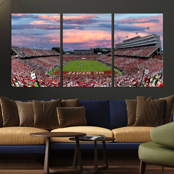 Carter-Finley Stadium Sunset Game Triple Canvas Wall Art - NC State Wolfpack Football Match