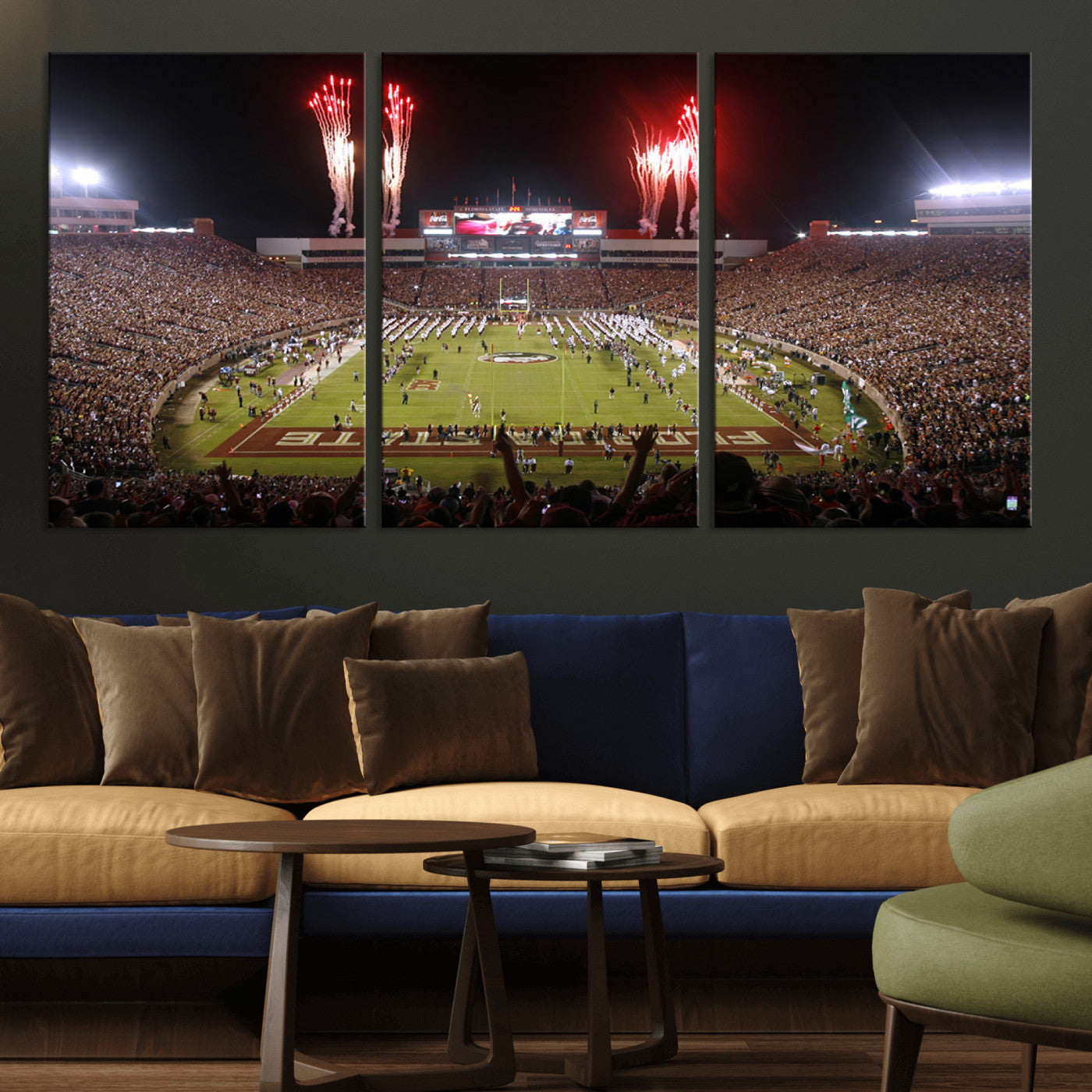 MGV-CV-60X30-3P - Framed Florida State Seminoles Football Team Print - Tallahassee Doak Campbell Stadium Wall Art