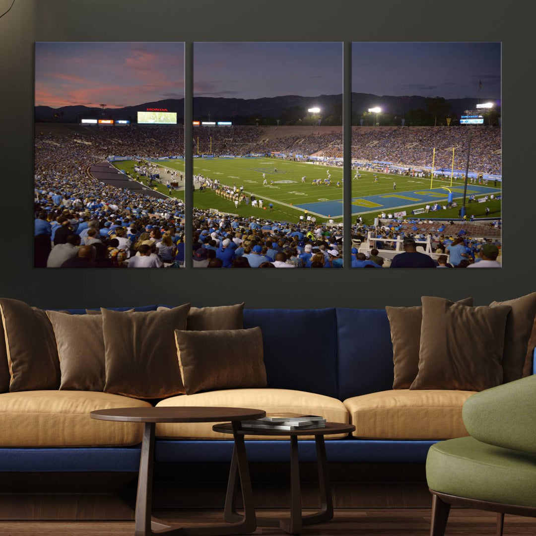 UCLA Bruins Football Team Print - Pasadena Rose Bowl Stadium Wall Art Canvas Print