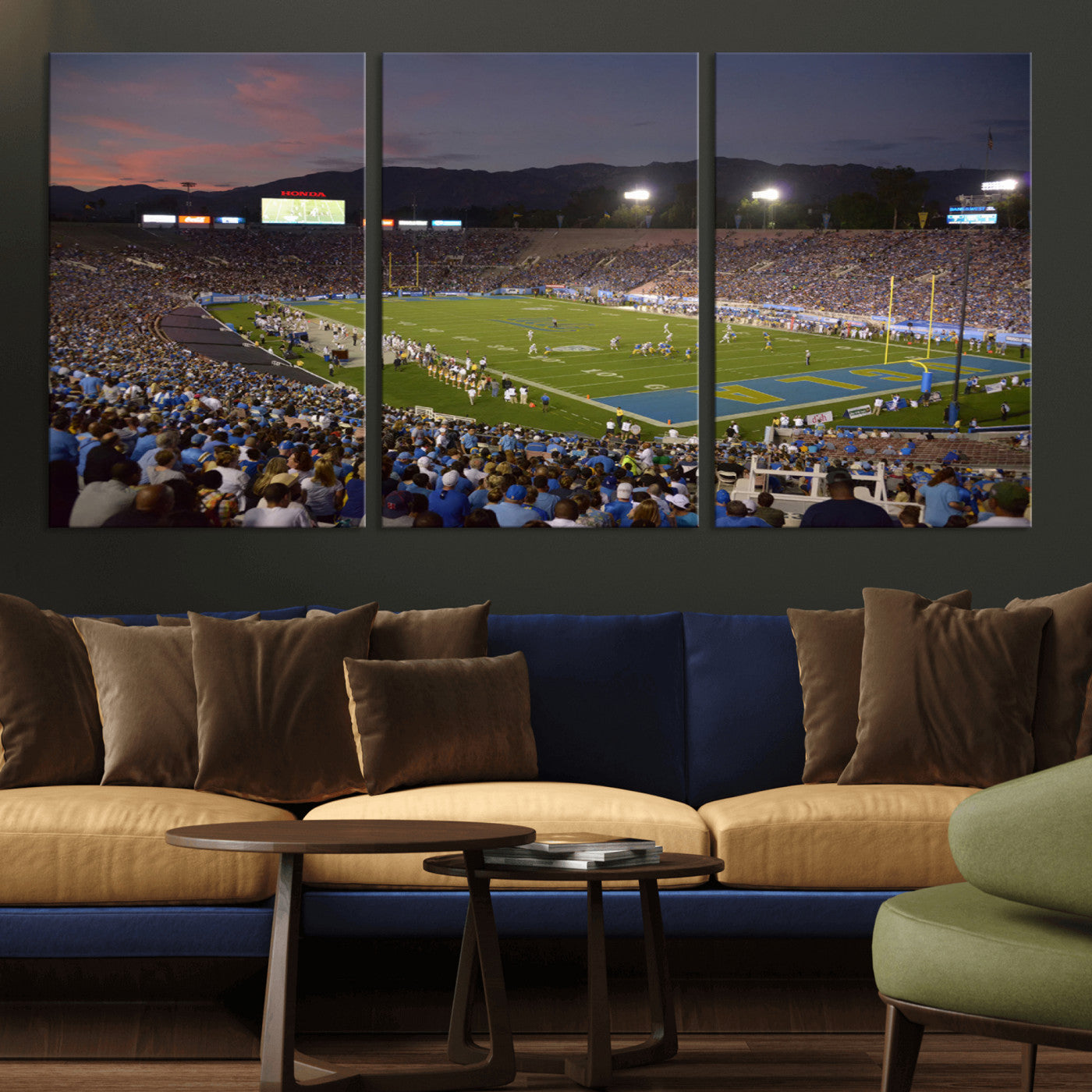 MGV-CV-60X30-3P - UCLA Bruins Football Team Print - Pasadena Rose Bowl Stadium Wall Art Canvas Print