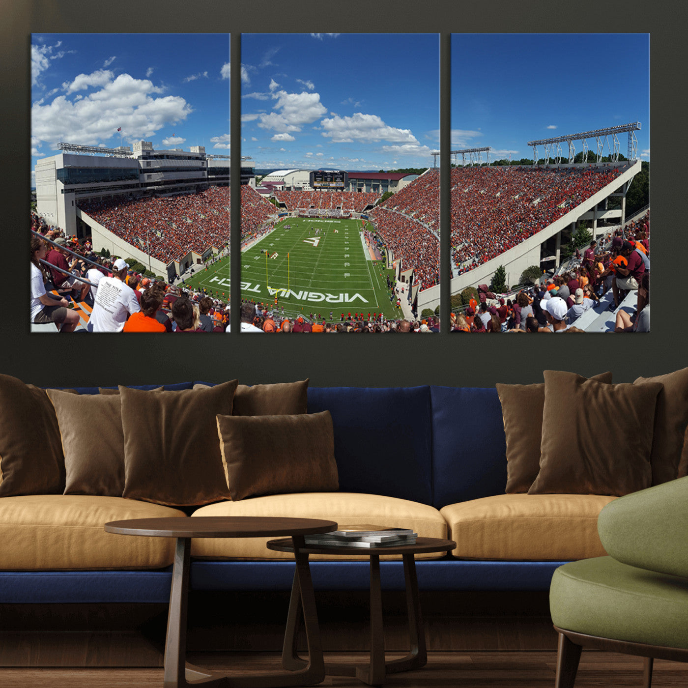 MGV-CV-60X30-3P - Virginia Tech Hokies Football Team Print - Blacksburg Lane Stadium Wall Art Canvas Print