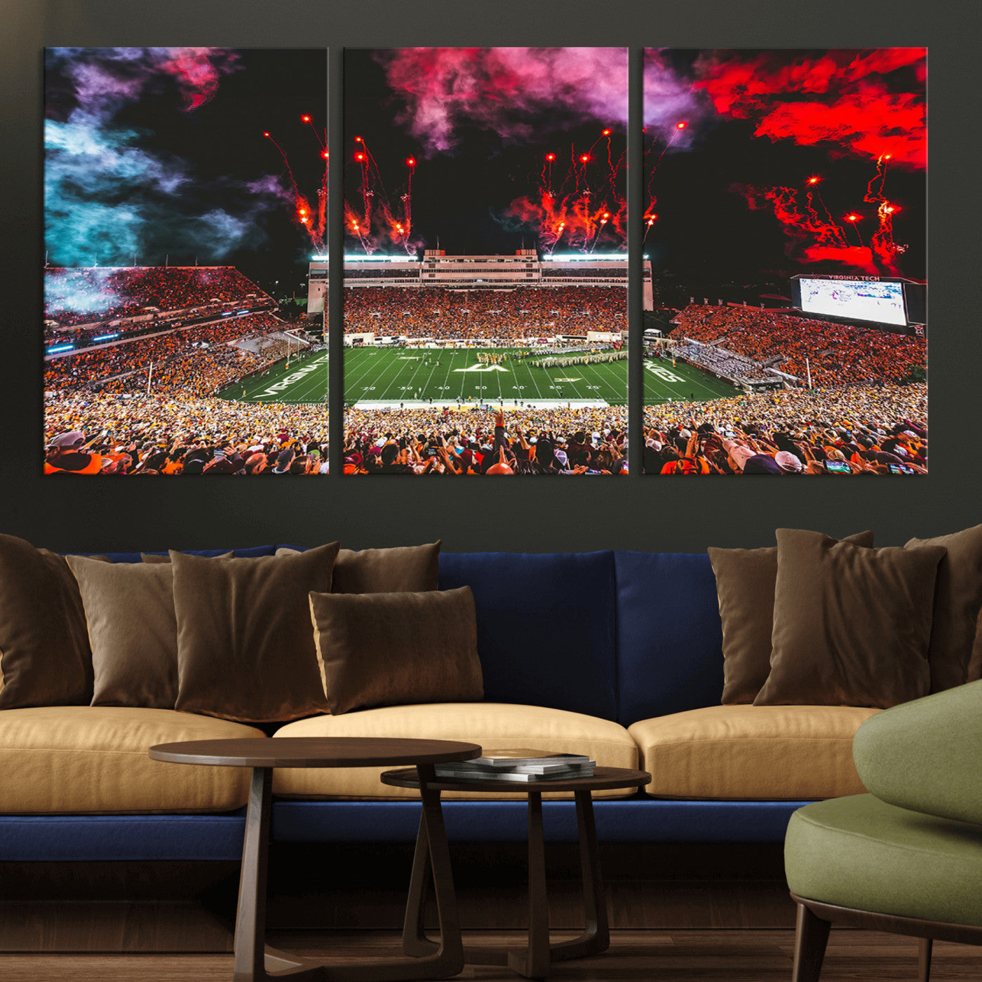MGV-CV-60X30-3P - Virginia Tech Hokies Football Team Print - Blacksburg Lane Stadium Wall Art Canvas Print